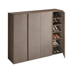 Madie|Credenze > Dmora Credenza 10 Ripiani 12 Vani 140x35x111h cm, 4 Ante - Nebbiuno Marrone Bronzo