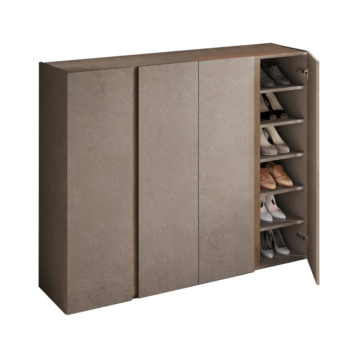 Madie|Credenze > Dmora Credenza 10 Ripiani 12 Vani 140x35x111h cm, 4 Ante - Nebbiuno Marrone Bronzo