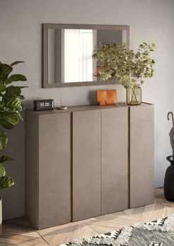 Madie|Credenze > Dmora Credenza 10 Ripiani 12 Vani 140x35x111h cm, 4 Ante - Nebbiuno Marrone Bronzo