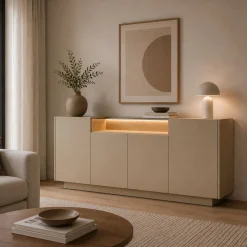 Credenze > Dmora Credenza Marrone Chiaro Marrone Rovere 3 Cassetti 2 Ripiani 176x40x83h cm, Apertura Battente, Scorrevole - Haleli Marrone Rovere, Marrone Chiaro