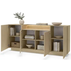 Credenze > Dmora Credenza Marrone Chiaro Marrone Rovere 3 Cassetti 2 Ripiani 176x40x83h cm, Apertura Battente, Scorrevole - Haleli Marrone Rovere, Marrone Chiaro