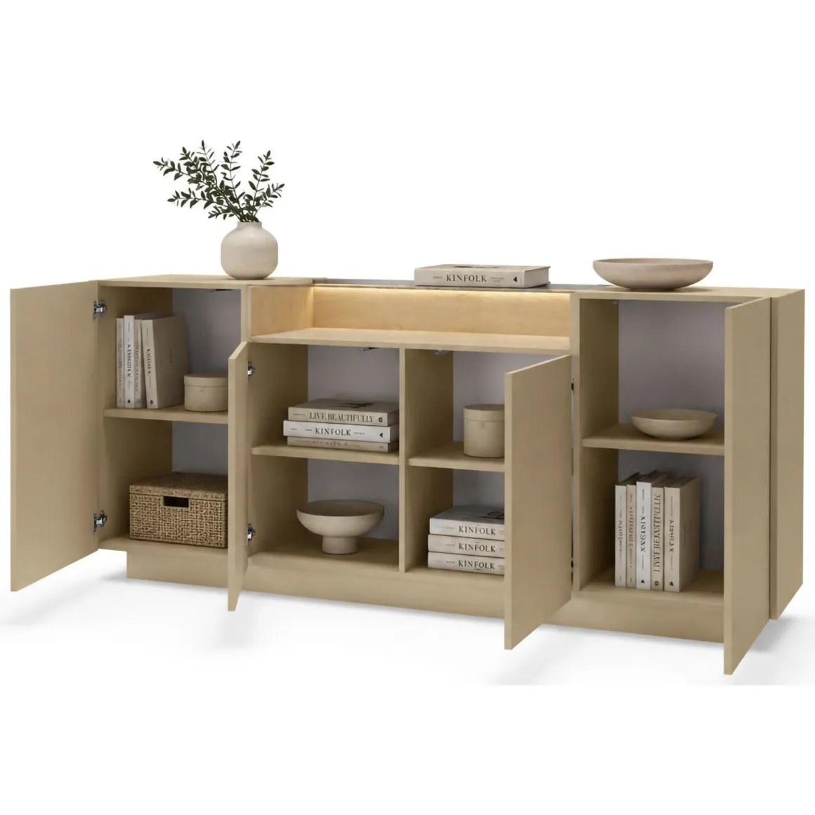 Credenza Marrone Chiaro Marrone 4 Ripiani Apertura Battente 103x40x83h cm, 4 Ante - Halefa