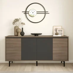 Madie|Credenze > Dmora Credenza marrone e antracite 60x35x85h cm 2 ante - Phailin Nero, Marrone Antracite