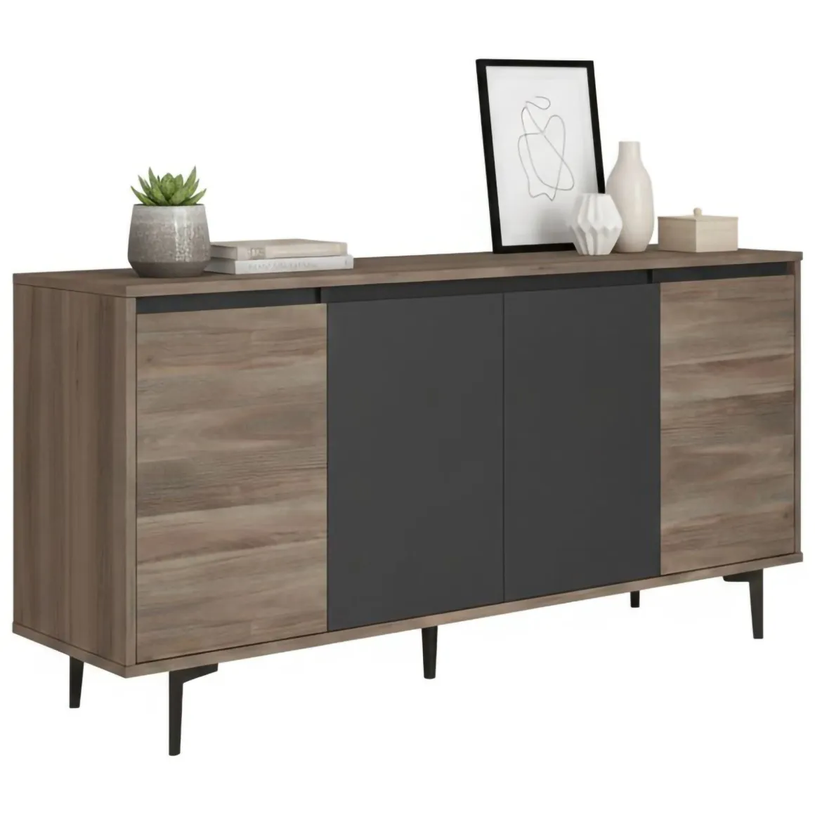 Credenza marrone e antracite 160x40x71h cm 4 ante - Arpalice