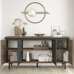 Credenza marrone e antracite 160x40x71h cm 4 ante - Arpalice
