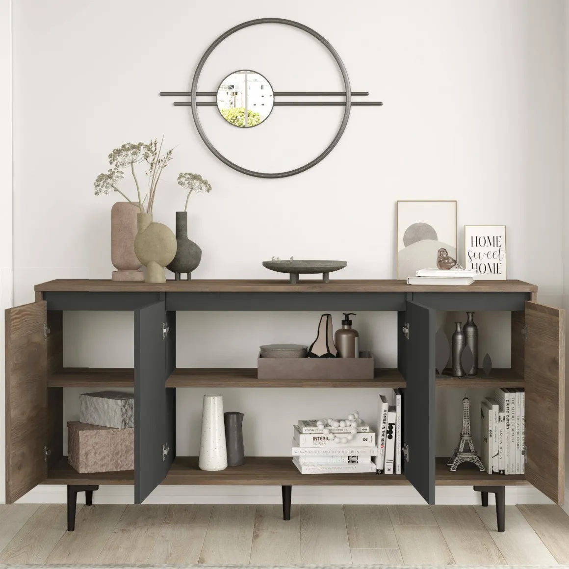 Credenza marrone e antracite 160x40x71h cm 4 ante - Arpalice