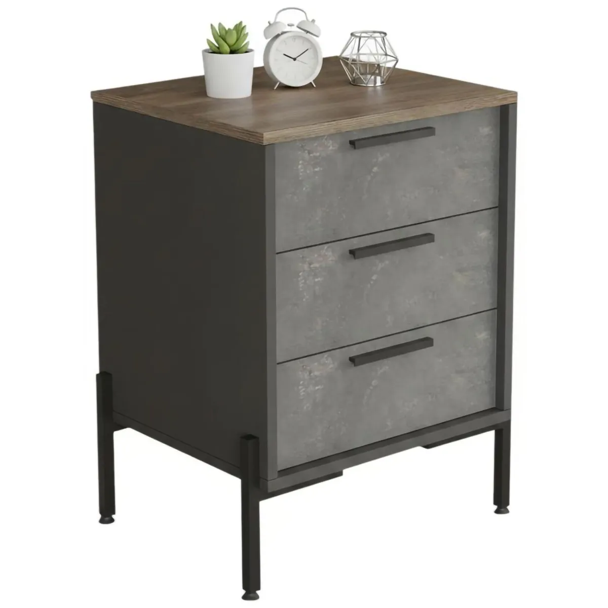 Madie|Credenze > Dmora Credenza marrone e grigia 54x44x70h cm 3 cassetti - Butchoy Grigio, Marrone