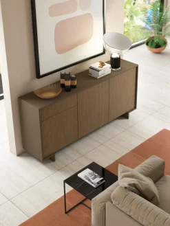 Credenza marrone e legno cannettato 170x42x78h cm 3 ante e 1 cassetto - Aronne