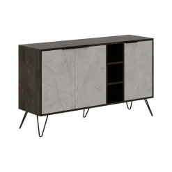 Madie|Credenze > Dmora Credenza marrone e marmo 142x35x83h cm 3 ante - Arlene Grigio, Beige Marmo