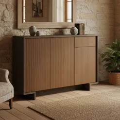 Credenza marrone e noce 134x35x87h cm 3 ante e 1 cassetto - Arius