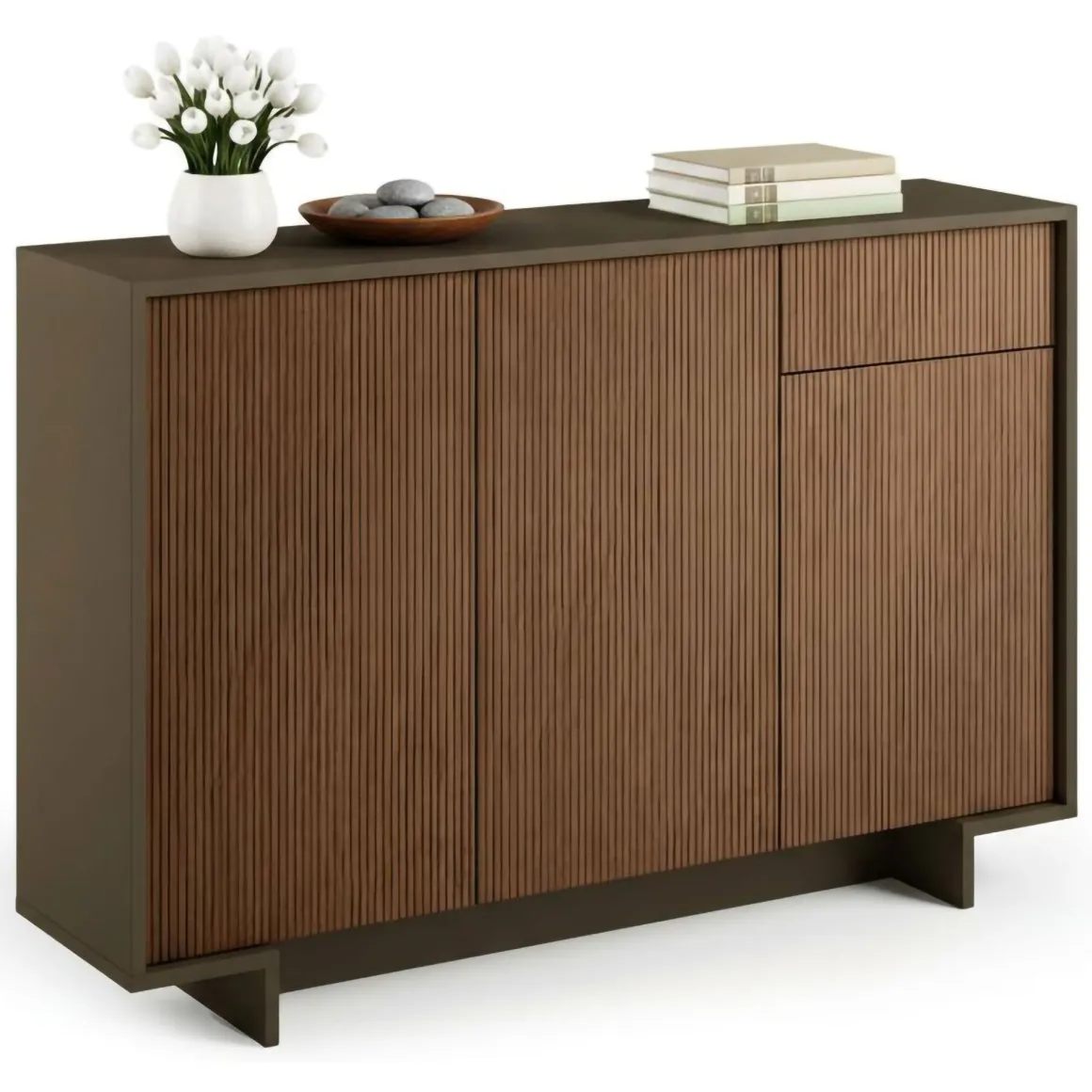 Credenza marrone e noce 134x35x87h cm 3 ante e 1 cassetto - Arius