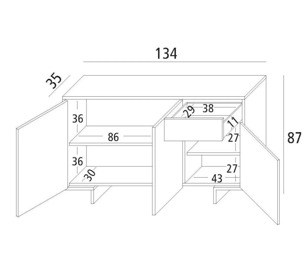 Credenza marrone e noce 134x35x87h cm 3 ante e 1 cassetto - Arius