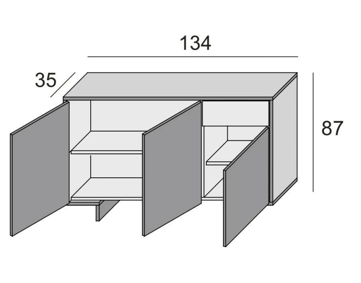Credenza marrone e noce 134x35x87h cm 3 ante e 1 cassetto - Arius