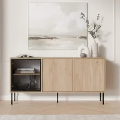 Madie|Credenze > Dmora Credenza Marrone Nero 4 Ripiani Apertura Battente 200x40x75h cm, 4 Ante - Pizzo Nero, Marrone