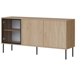 Credenza Marrone Nero 3 Ripiani Apertura Battente 150x40x75h cm, 3 Ante - Conzano