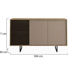 Madie|Credenze > Dmora Credenza Marrone Noce Beige Cassetti 3 Ripiani 184x40x87h cm, Apertura Battente - Capena Beige Cashmere, Marrone Noce
