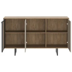 Madie|Credenze > Dmora Credenza Marrone Noce Beige Cassetti 3 Ripiani 184x40x87h cm, Apertura Battente - Capena Beige Cashmere, Marrone Noce