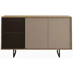 Madie|Credenze > Dmora Credenza Marrone Noce Beige Cassetti 3 Ripiani 184x40x87h cm, Apertura Battente - Capena Beige Cashmere, Marrone Noce