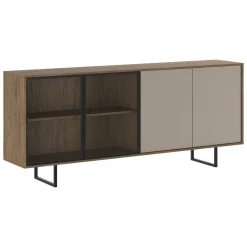 Credenza Marrone Noce Beige Cassetti 3 Ripiani 200x40x87h cm, Apertura Battente - Malnate