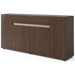 Madie|Credenze > Dmora Credenza Marrone Noce Beige un Cassetto Apertura Battente, Scorrevole 170x40x85h cm, 4 Ante - Cirimido Beige, Marrone Noce