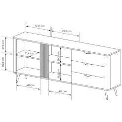 Credenze > Dmora Credenza 3 Cassetti 2 Ripiani 195x38x81h cm, Apertura Battente, Scorrevole - Kabatiti Marrone Noce