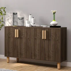 Madie|Credenze > Dmora Credenza Marrone Noce Marrone Rovere 3 Cassetti 2 Ripiani 181x44x84h cm, 2 Ante - Carinola Marrone Rovere, Marrone Noce