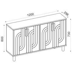 Credenza Marrone Noce Marrone Rovere 2 Ripiani 4 Ante 120x30x74h cm, 4 Vani - Venerina