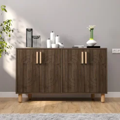 Credenza Marrone Noce Marrone Rovere 2 Ripiani 4 Ante 120x30x74h cm, 4 Vani - Venerina
