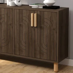 Credenza Marrone Noce Marrone Rovere 2 Ripiani 4 Ante 120x30x74h cm, 4 Vani - Venerina