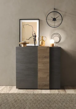 Credenza Marrone Noce Marrone Rovere 4 Ripiani 6 Vani 121x44x114h cm, 2 Ante - Giarole