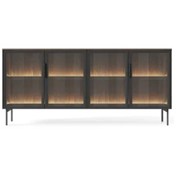 Credenza Marrone Noce Nero Antracite 2 Ripiani Apertura Battente 181x39x83h cm, 4 Ante - Hapa