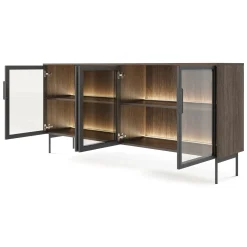 Credenza Marrone Noce Nero Antracite 2 Ripiani Apertura Battente 181x39x83h cm, 4 Ante - Hapa