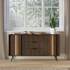 Credenze > Dmora Credenza Marrone Noce Nero 6 Cassetti un Ripiano 163x38x81h cm, Apertura Scorrevole - Kaba Nero, Marrone Noce