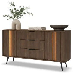 Credenze > Dmora Credenza Marrone Noce Nero 6 Cassetti un Ripiano 163x38x81h cm, Apertura Scorrevole - Kaba Nero, Marrone Noce