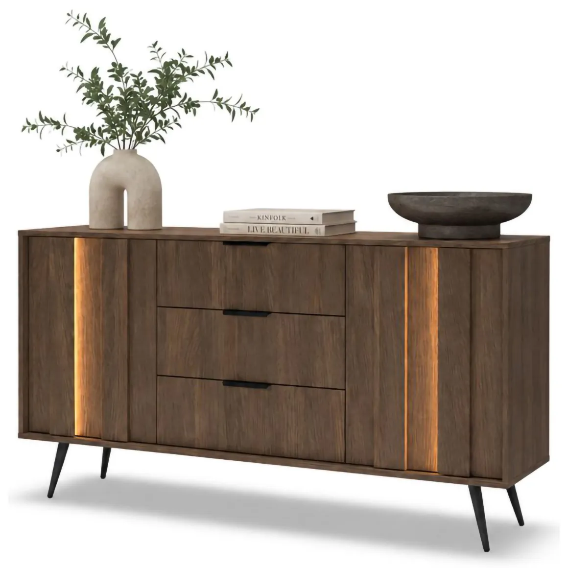Credenze > Dmora Credenza Marrone Noce Nero 6 Cassetti un Ripiano 163x38x81h cm, Apertura Scorrevole - Kaba Nero, Marrone Noce