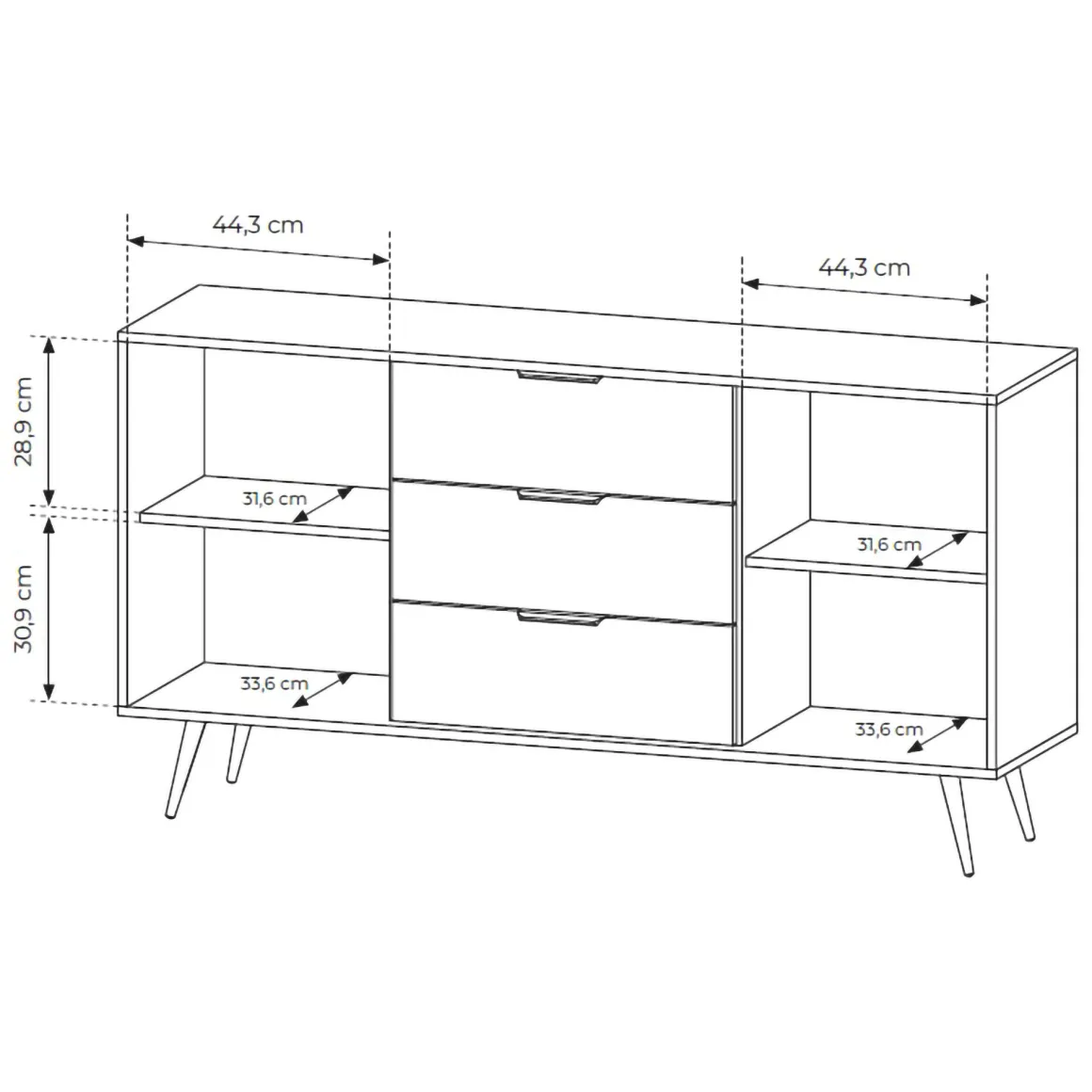 Credenze > Dmora Credenza Marrone Noce Nero 6 Cassetti un Ripiano 163x38x81h cm, Apertura Scorrevole - Kaba Nero, Marrone Noce