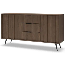 Credenze > Dmora Credenza Marrone Noce Nero 6 Cassetti un Ripiano 163x38x81h cm, Apertura Scorrevole - Kaba Nero, Marrone Noce