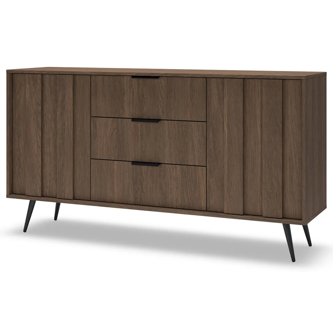 Credenze > Dmora Credenza Marrone Noce Nero 6 Cassetti un Ripiano 163x38x81h cm, Apertura Scorrevole - Kaba Nero, Marrone Noce
