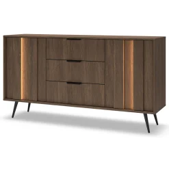 Credenze > Dmora Credenza Marrone Noce Nero 6 Cassetti un Ripiano 163x38x81h cm, Apertura Scorrevole - Kaba Nero, Marrone Noce