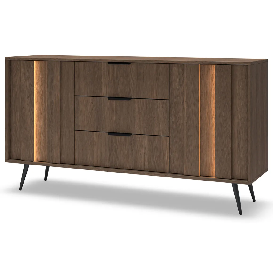 Credenze > Dmora Credenza Marrone Noce Nero 6 Cassetti un Ripiano 163x38x81h cm, Apertura Scorrevole - Kaba Nero, Marrone Noce