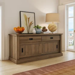 Madie|Credenze > Dmora Credenza 2 Ripiani 3 Cassetti 220x50x95h cm, 2 Ante - Malonno Marrone Noce