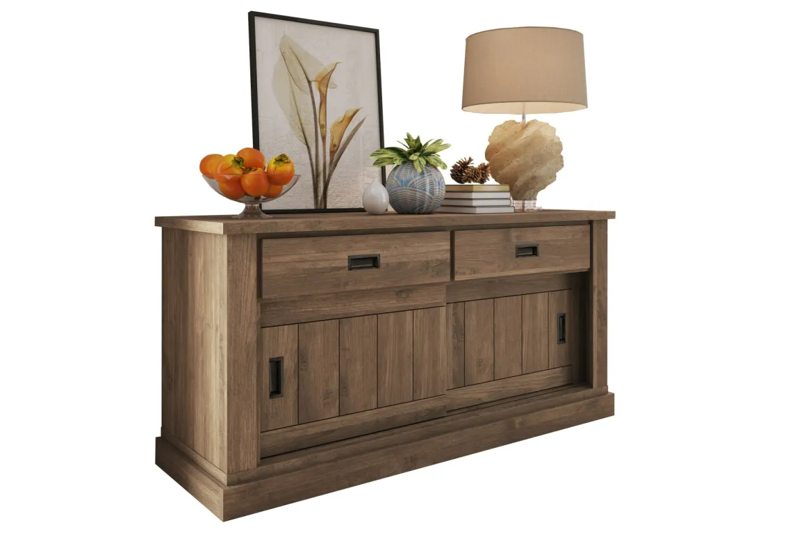 Credenza Marrone Noce 2 Ripiani 2 Cassetti 138x50x95h cm, 2 Ante - Lupara