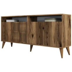 Madie|Credenze > Dmora Credenza 2 Ripiani 4 Ante 180x35x78h cm, 4 Vani - Pollein Marrone Noce