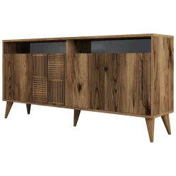 Credenza Marrone Noce 2 Ripiani 4 Ante 160x35x78h cm, 6 Vani - Thuile