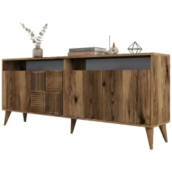 Madie|Credenze > Dmora Credenza 2 Ripiani 4 Ante 60x31x140h cm, 5 Vani - Sestu Marrone Noce