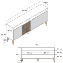 Credenza Marrone Noce 2 Ripiani 4 Ante 180x35x78h cm, 6 Vani - Falzes