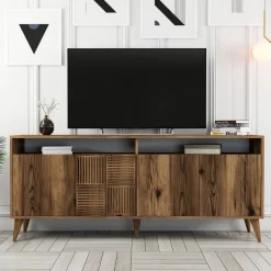 Credenza Marrone Noce 2 Ripiani 4 Ante 180x35x78h cm, 6 Vani - Falzes