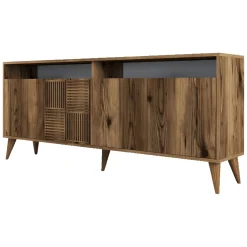 Credenza Marrone Noce 2 Ripiani 4 Ante 180x35x78h cm, 6 Vani - Falzes