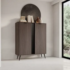 Madie > Dmora Credenza 2 Ripiani Apertura Battente 180x35x78h cm, 4 Ante - Elini Marrone Noce