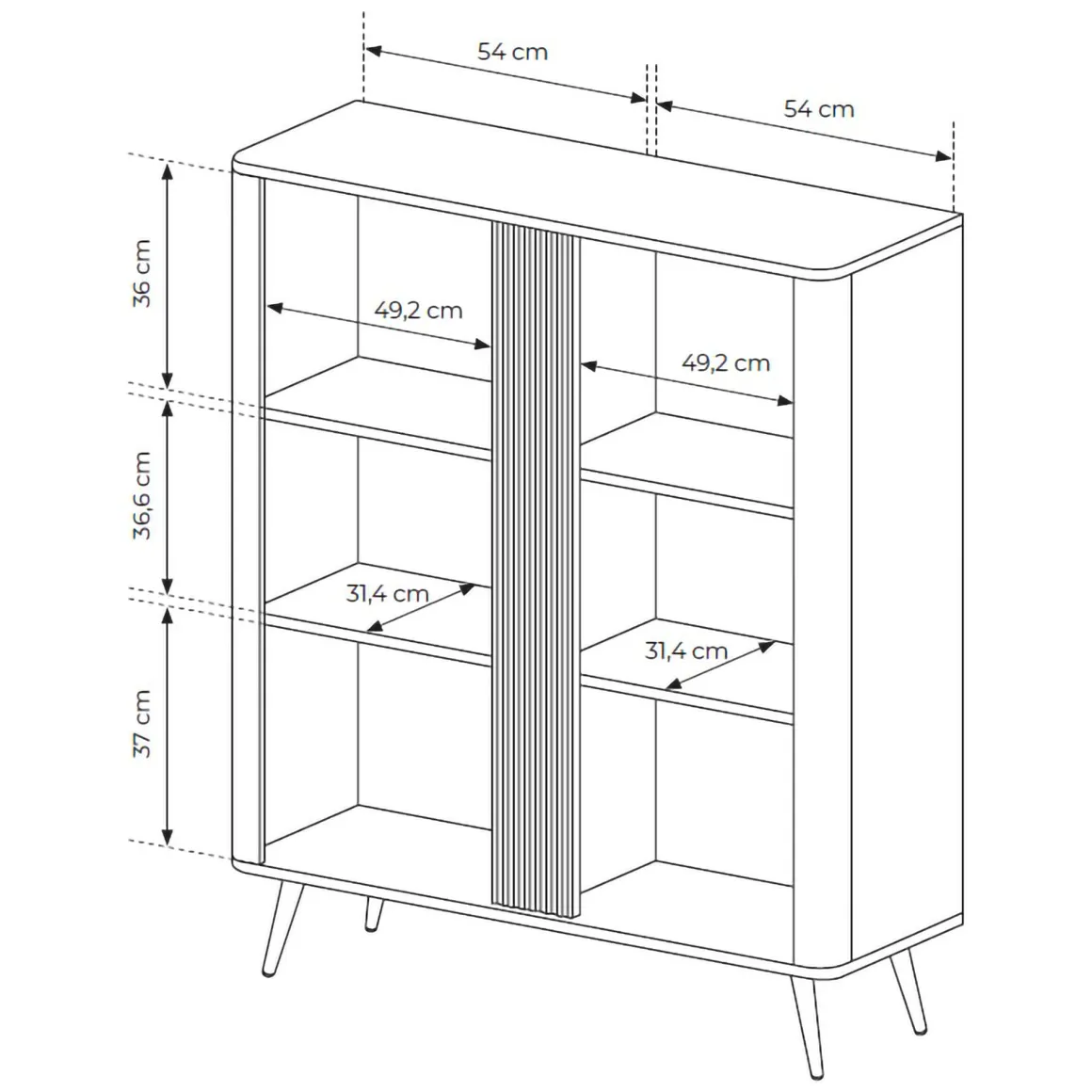 Madie > Dmora Credenza 2 Ripiani Apertura Battente 180x35x78h cm, 4 Ante - Elini Marrone Noce